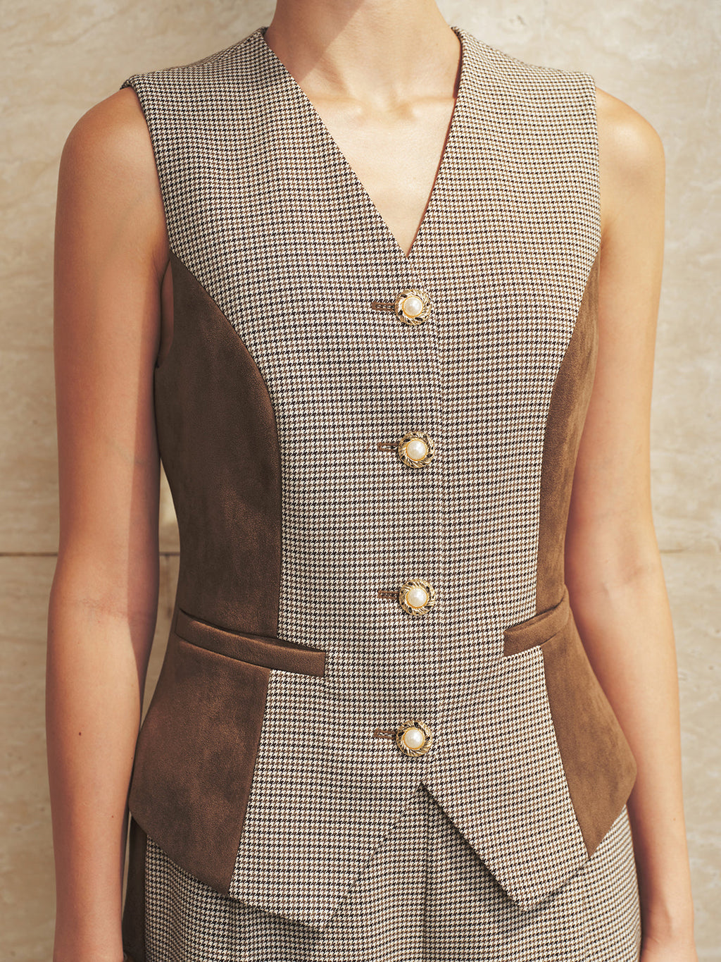 Faux Ante Pearl Houndstooth Pearl botón Chaleco