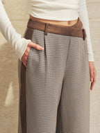 Faux-Ante Panel Houndstooth Pierna Ancha Pantalón