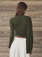 Drapeado Sash Detalle Cuello Alto Slim Punto Top