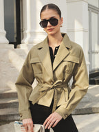 Con Cinturón cintura Lapel Short Utility Chaqueta