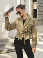Con Cinturón cintura Lapel Short Utility Chaqueta