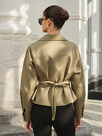 Con Cinturón cintura Lapel Short Utility Chaqueta