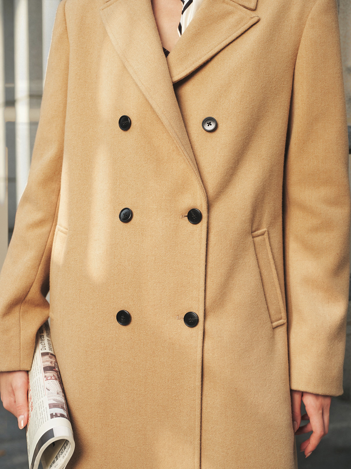 Cruzado Lapel Long Abrigo