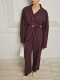 Twisted cintura Blusa Pierna Ancha Pantalón Set