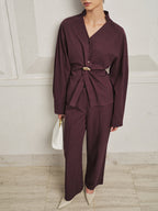 Twisted cintura Blusa Pierna Ancha Pantalón Set