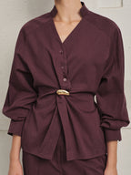 Twisted cintura Blusa Pierna Ancha Pantalón Set