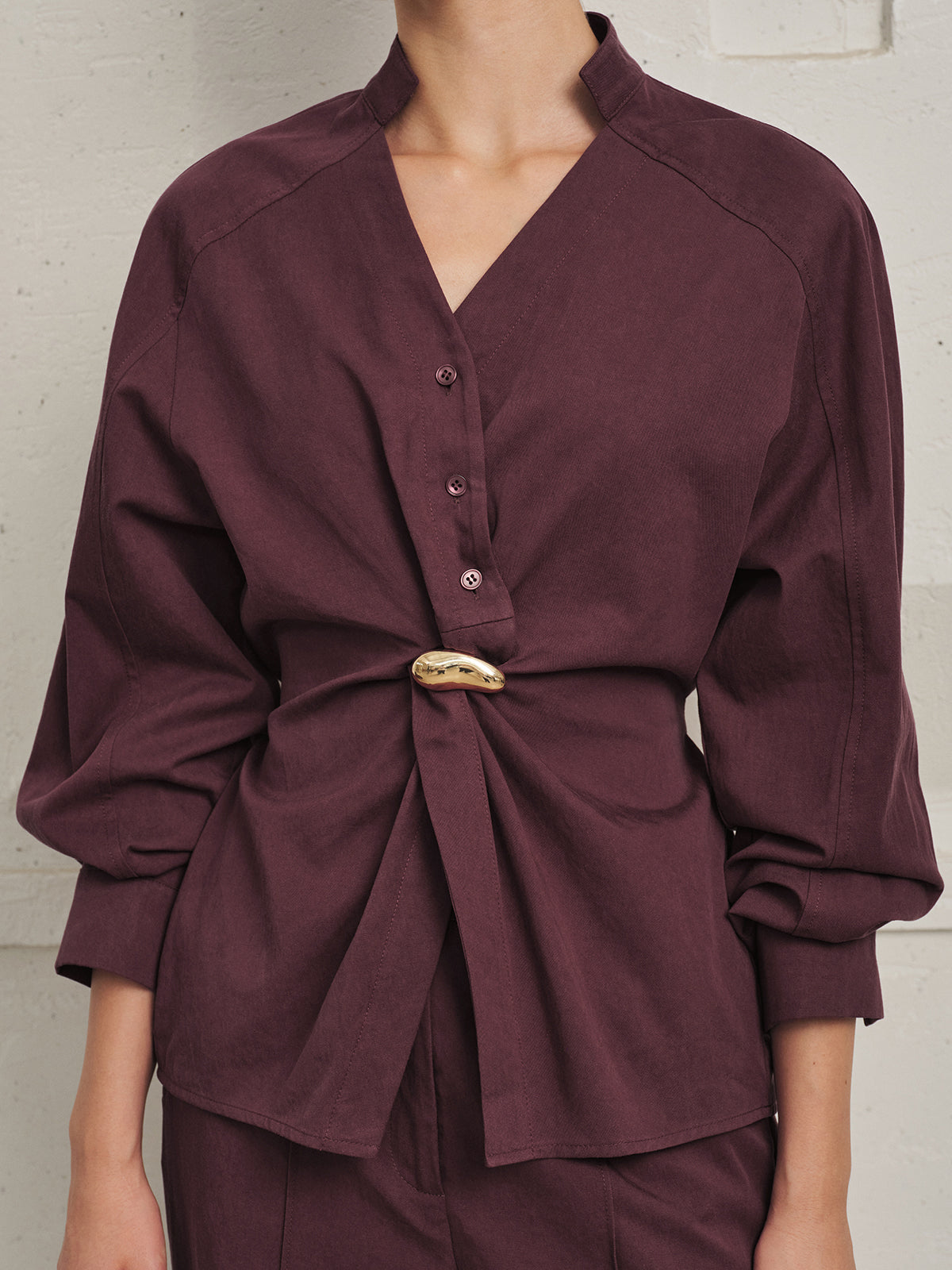 Twisted cintura Blusa Pierna Ancha Pantalón Set