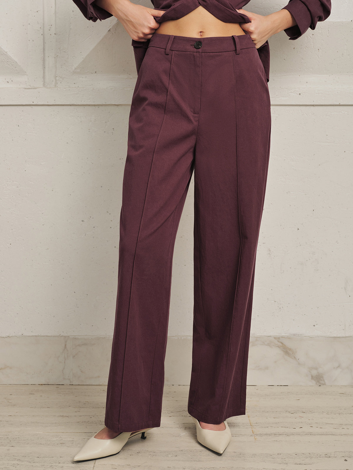 Twisted cintura Blusa Pierna Ancha Pantalón Set
