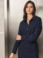 Botones Metálicos Pinstripe midi Camisa Vestido