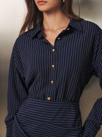 Botones Metálicos Pinstripe midi Camisa Vestido