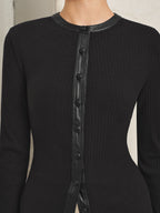 Faux-Leather ribete Ribbed Punto Top