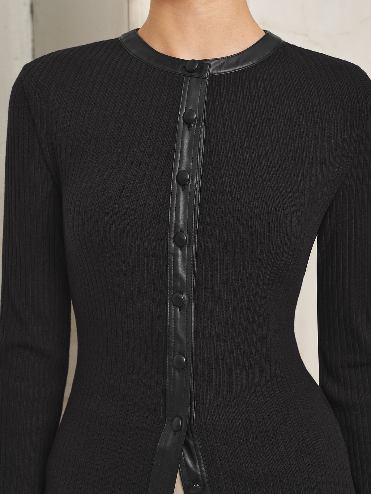 Faux-Leather ribete Ribbed Punto Top
