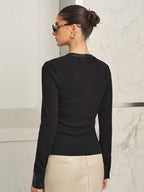 Faux-Leather ribete Ribbed Punto Top