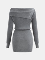 Hombros Descubiertos botón Detalle Ribbed Punto Minivestido