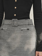 Con Cinturón Houndstooth Mezcla de Lana Skort