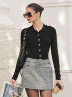 Polo cuello Botones Metálicos Mezcla de Lana Punto Top