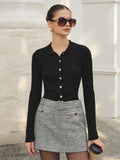 Polo cuello Botones Metálicos Mezcla de Lana Punto Top