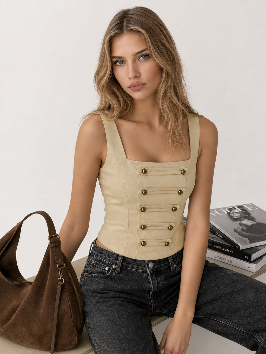 Napoleon Square-cuello Corsé Top