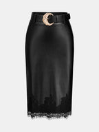 Con Cinturón Faux-Leather Encaje-ribete midi Lápiz Falda