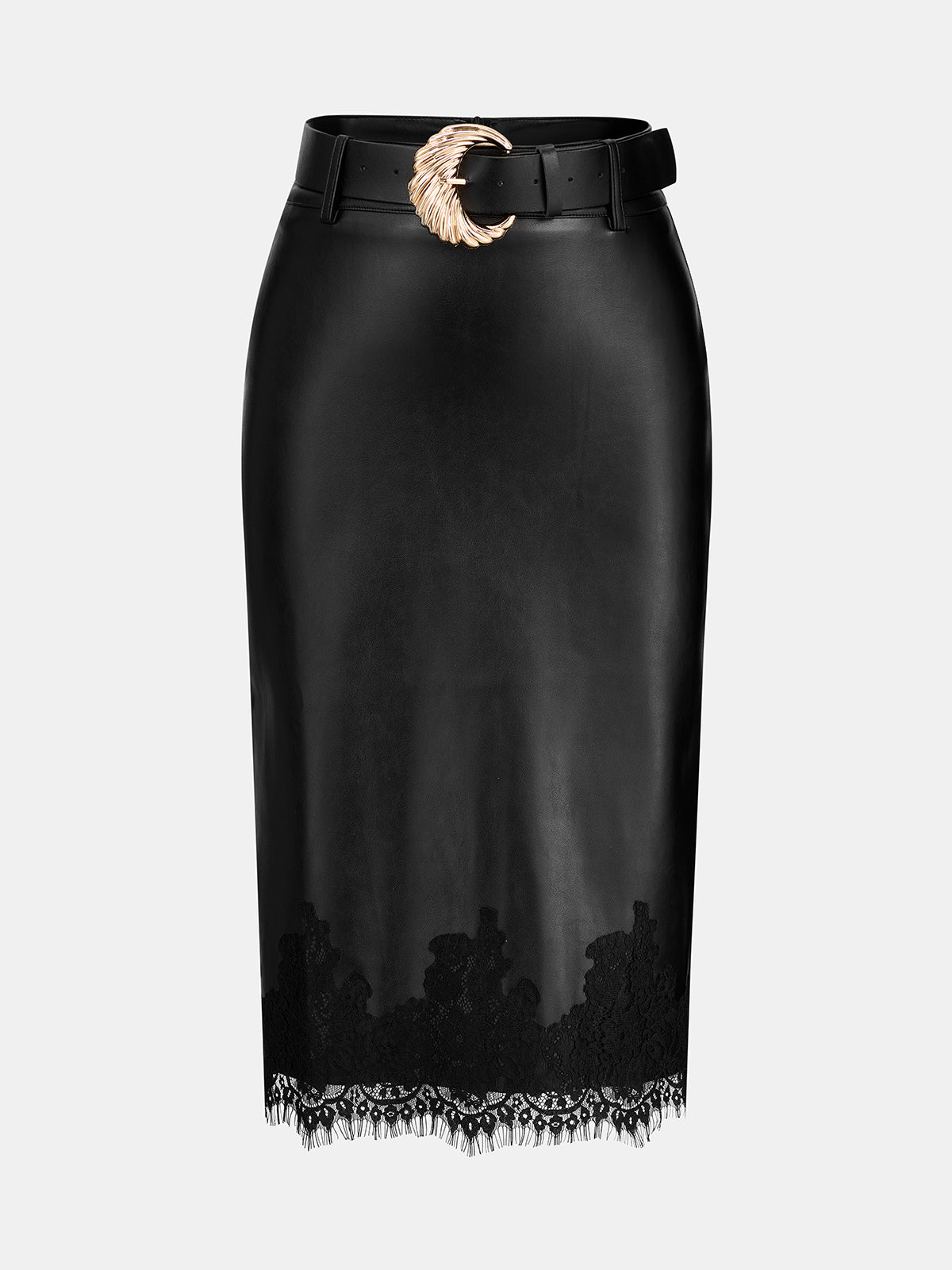 Con Cinturón Faux-Leather Encaje-ribete midi Lápiz Falda