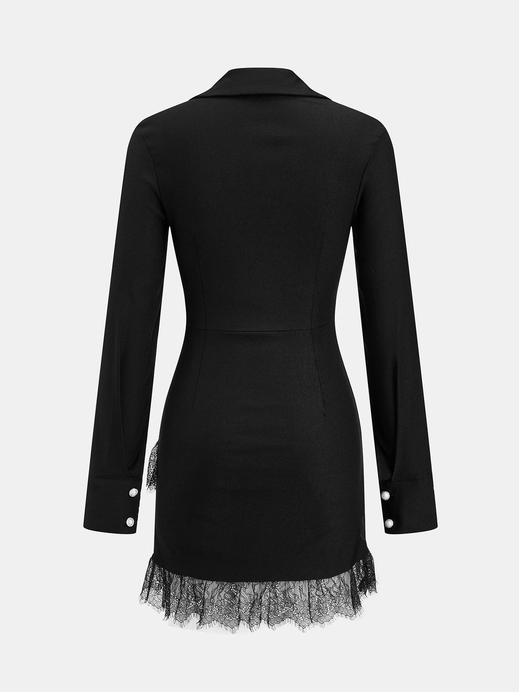 Con Cuello Camisa-Style Encaje-bajo Fruncido Minivestido