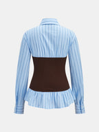 Tie cuello Rayas Faux Dos Piezas Blusa