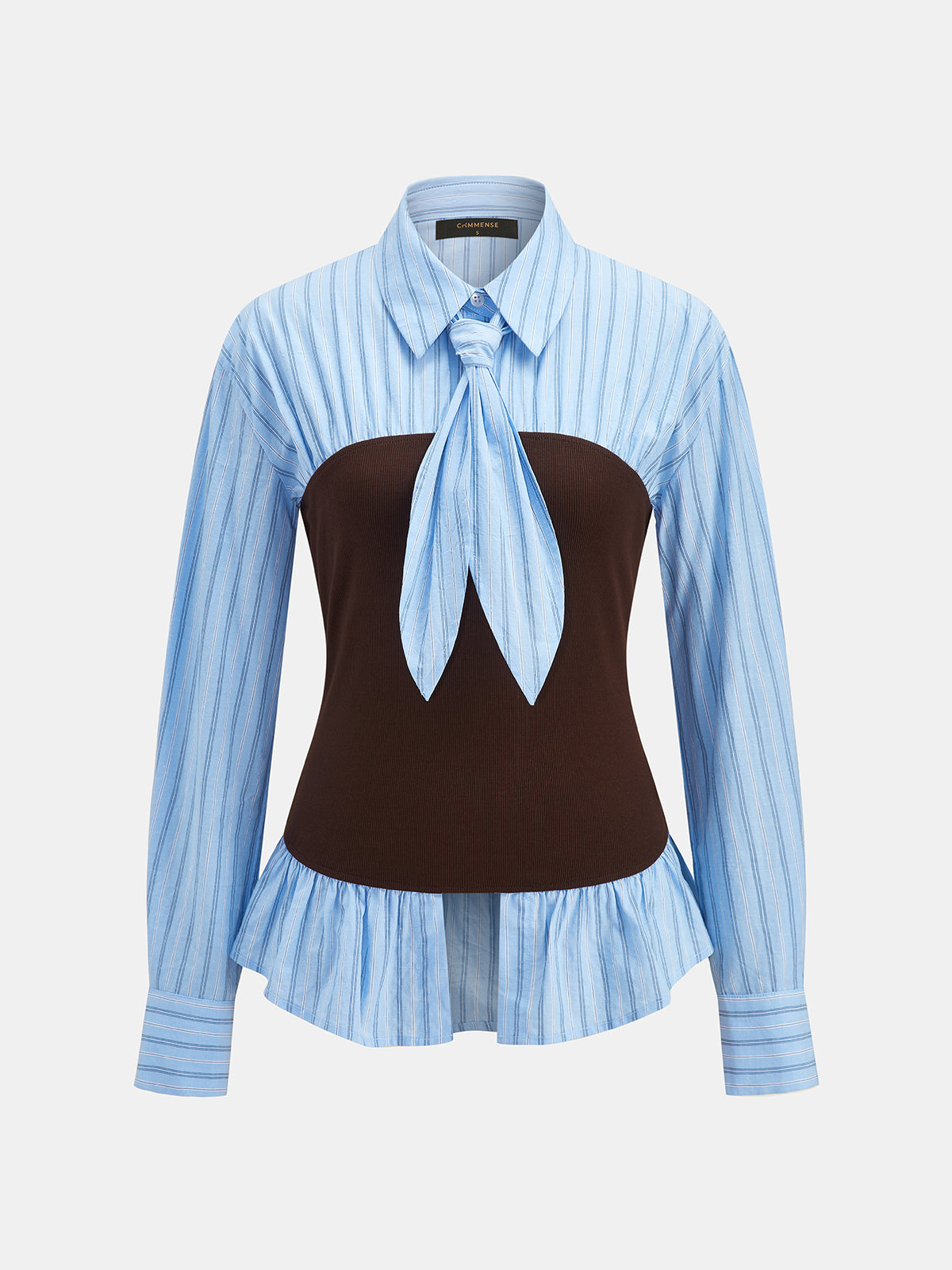 Tie cuello Rayas Faux Dos Piezas Blusa