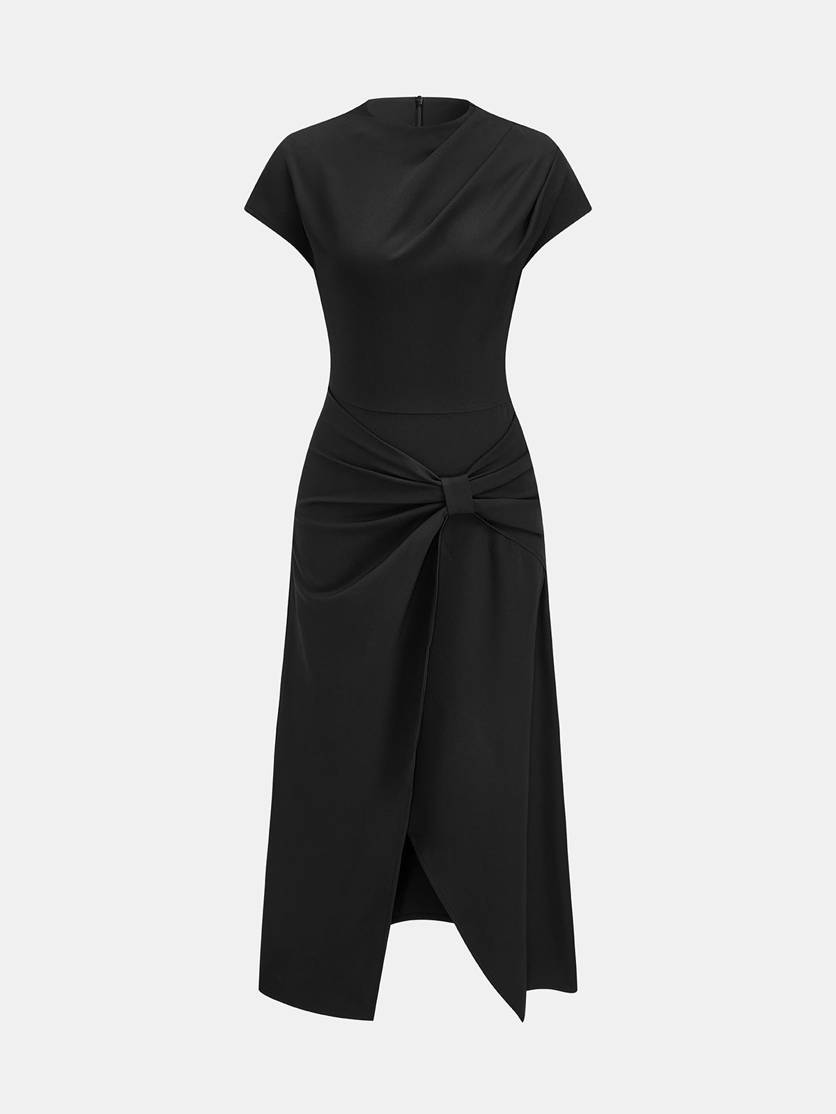 Drapeado cuello cintura-Knot Split Vestido Largo
