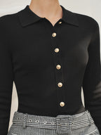 Polo cuello Botones Metálicos Mezcla de Lana Punto Top