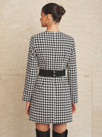 Wide Lazo Belt Houndstooth Minivestido