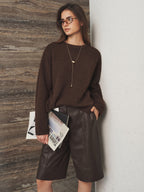 Drop Shoulder Fluido Mezcla de Lana Fuzzy jersey
