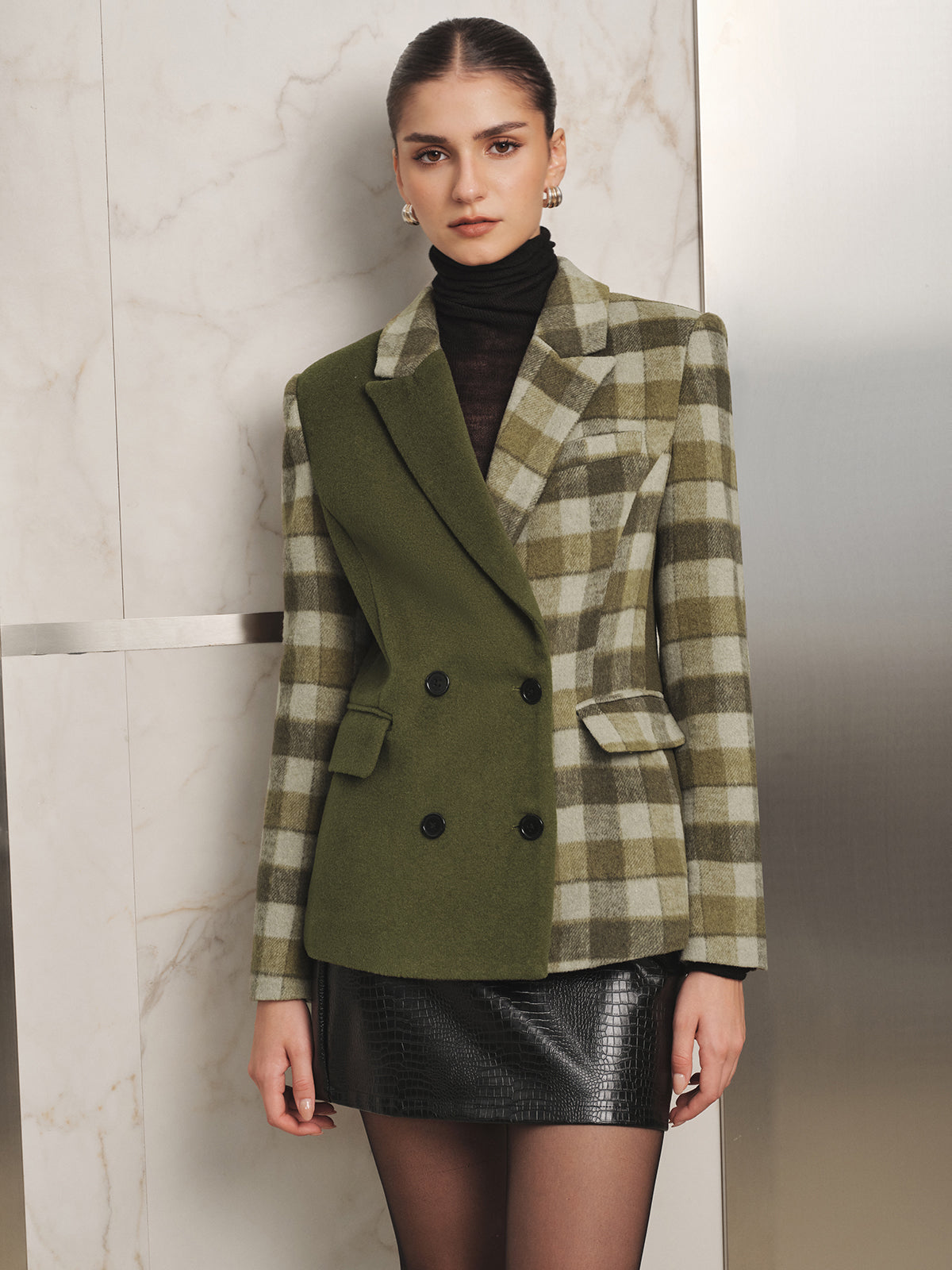 Bloques de color Cuadros Cruzado lana Blazer