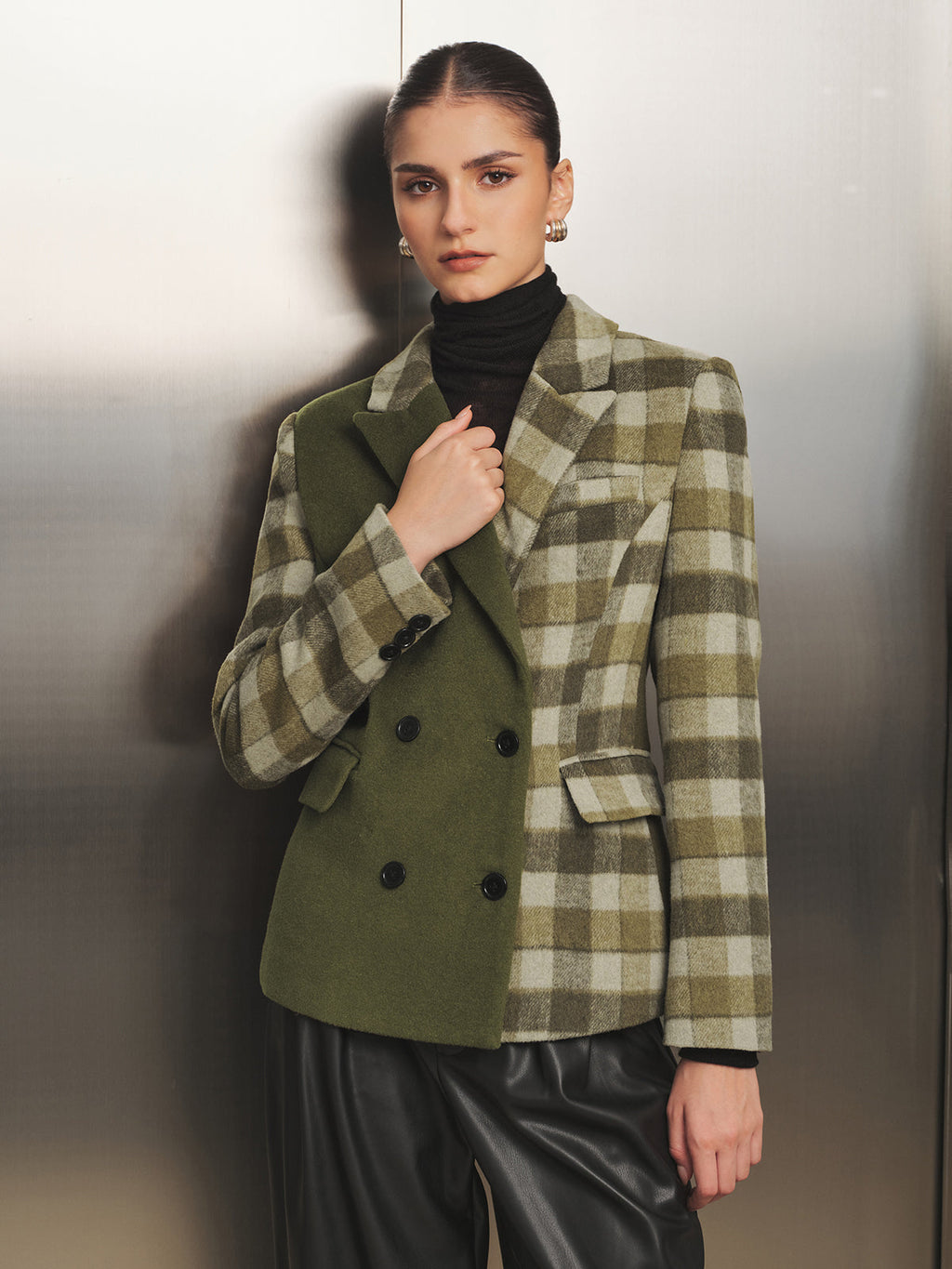 Bloques de color Cuadros Cruzado lana Blazer