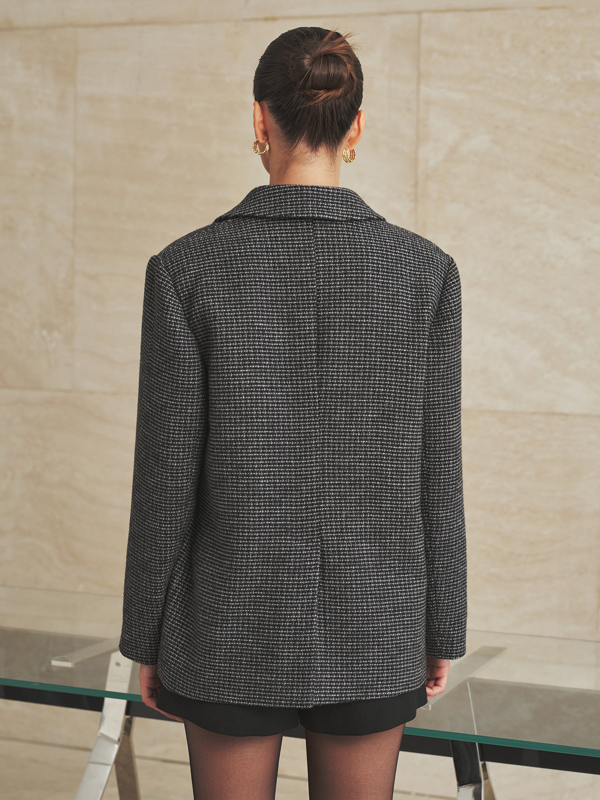 Oversize Textured Mezcla de Lana Blazer