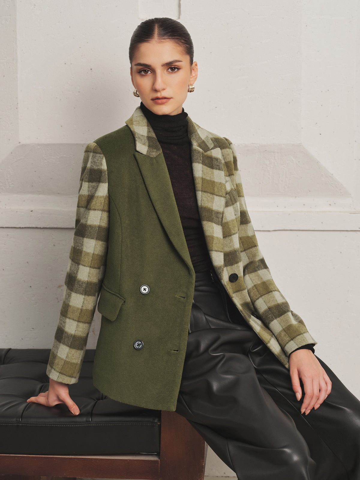 Bloques de color Cuadros Cruzado lana Blazer