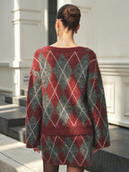 Mezcla de Lana Argyle Punto Dos Piezas Falda Set