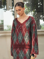 Mezcla de Lana Argyle Punto Dos Piezas Falda Set