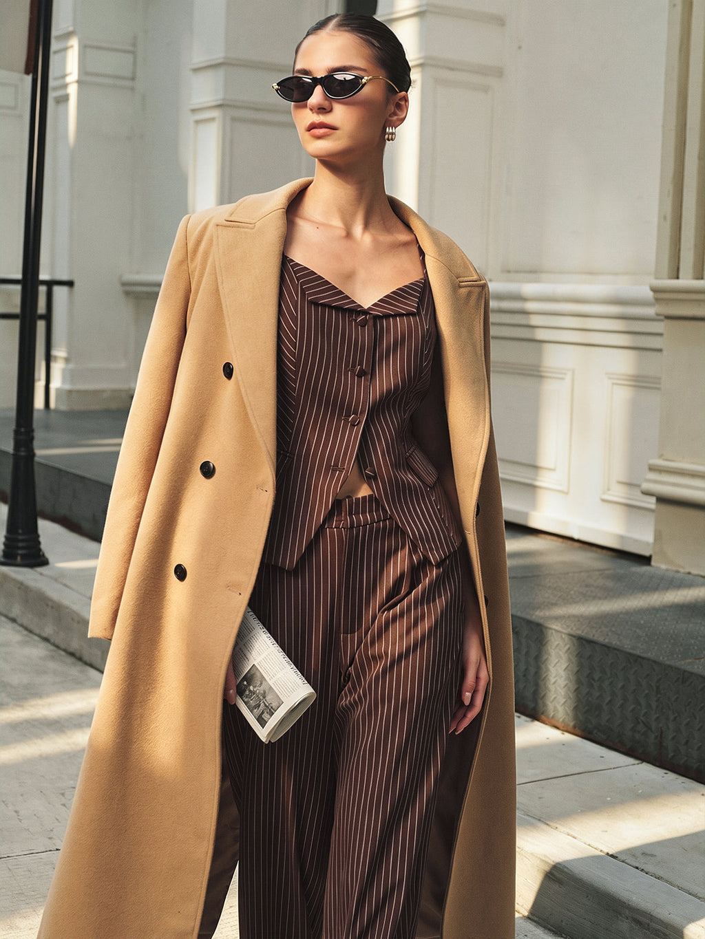 Pinstripe Sin Mangas Chaleco Tailored Pantalón Set