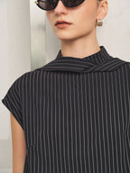 Folded cuello Pinstripe Top Cruzado Pantalón Set