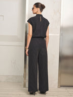 Folded cuello Pinstripe Top Cruzado Pantalón Set