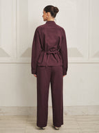 Twisted cintura Blusa Pierna Ancha Pantalón Set