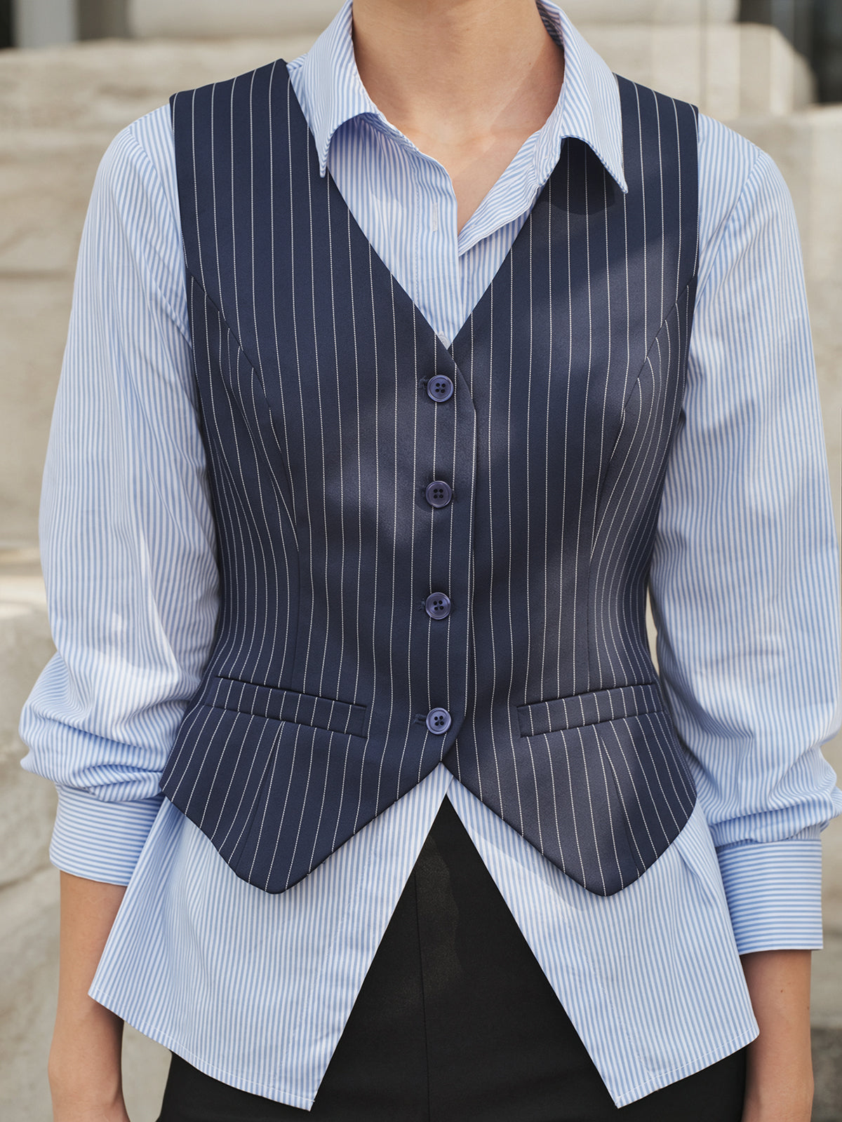 Pinstripe Chaleco & Rayas Camisa Dos Piezas Set