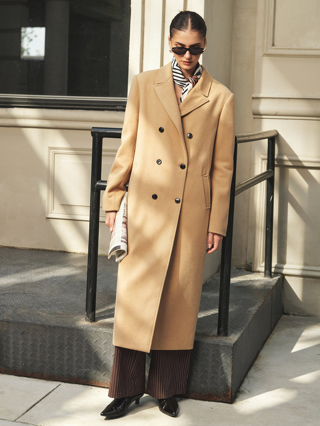Cruzado Lapel Long Abrigo