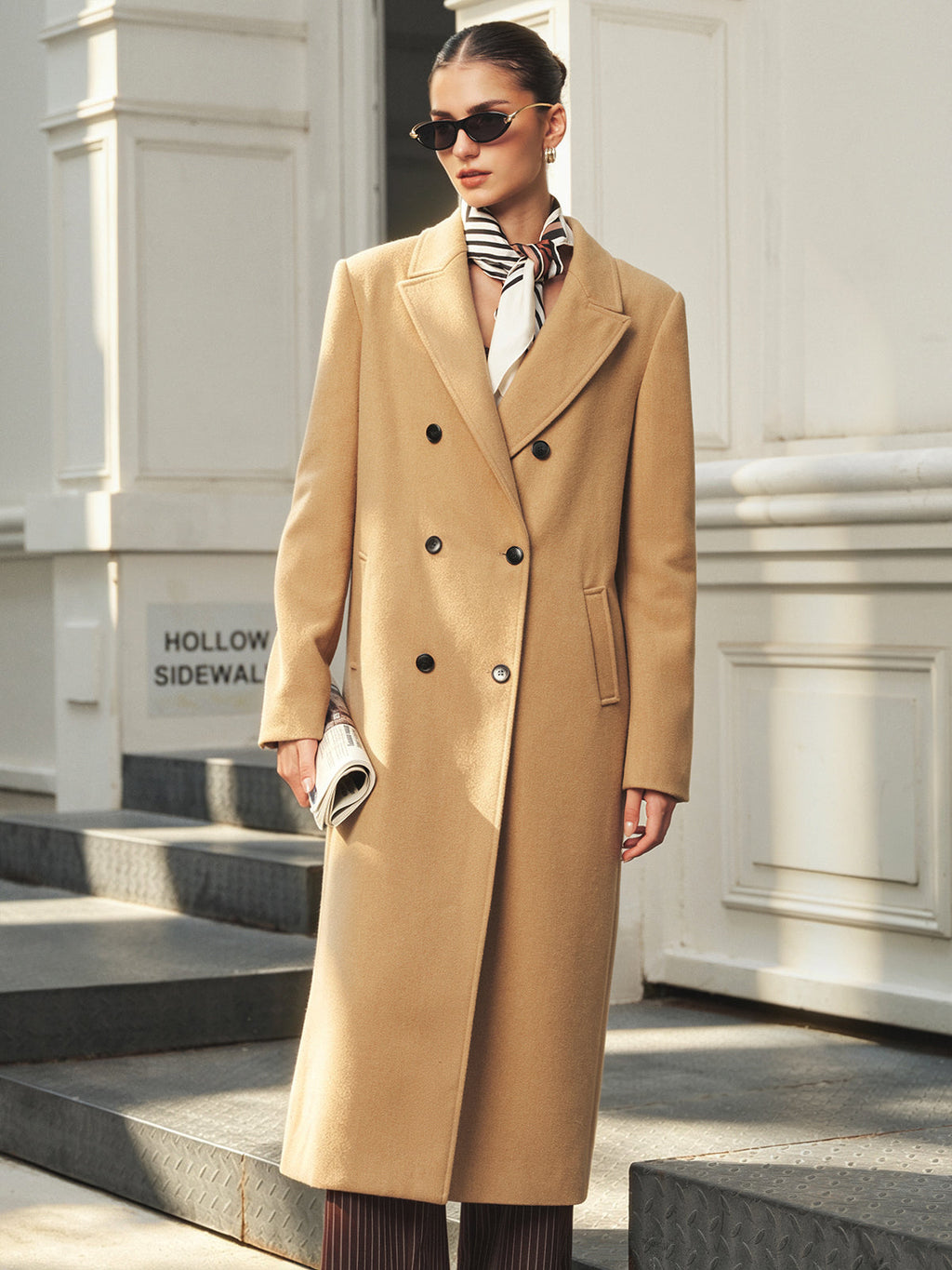 Cruzado Lapel Long Abrigo