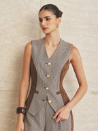 Faux Ante Pearl Houndstooth Pearl botón Chaleco