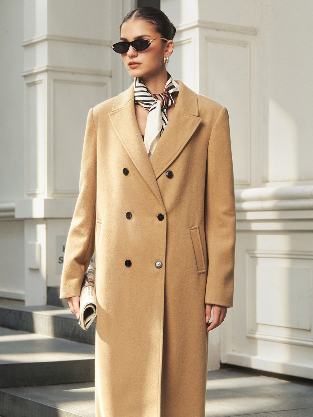 Cruzado Lapel Long Abrigo