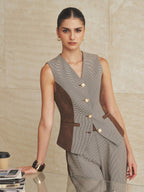 Faux Ante Pearl Houndstooth Pearl botón Chaleco