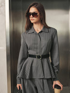 Con Cinturón Pinstripe Peplum Camisa