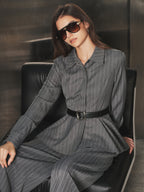 Con Cinturón Pinstripe Peplum Camisa