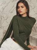 Drapeado Sash Detalle Cuello Alto Slim Punto Top